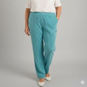 Alfred Dunner Corduroy Elastic Waist Proportioned Aqua 18W Stretch Pants